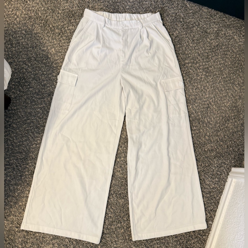 White Wide-Leg Cargo Trousers